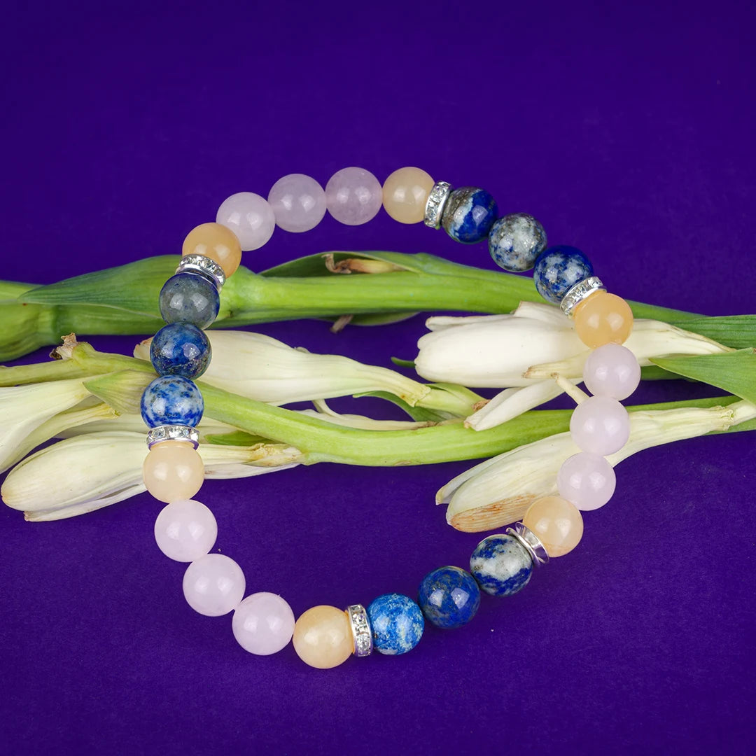 Cancer Zodiac Bracelet | Lapis Lazuli, Yellow Aventurine & Rose Quartz Crystals for Emotional Healing & Intuition
