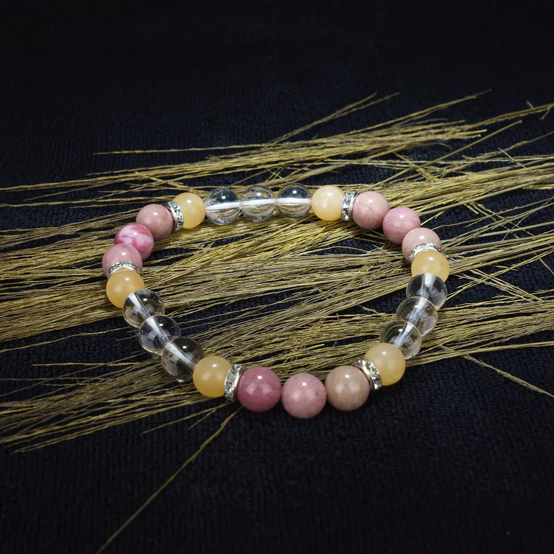 Capricorn Zodiac Bracelet | Yellow Aventurine, Rhodochrosite & Clear Quartz Crystals for Success & Emotional Balance