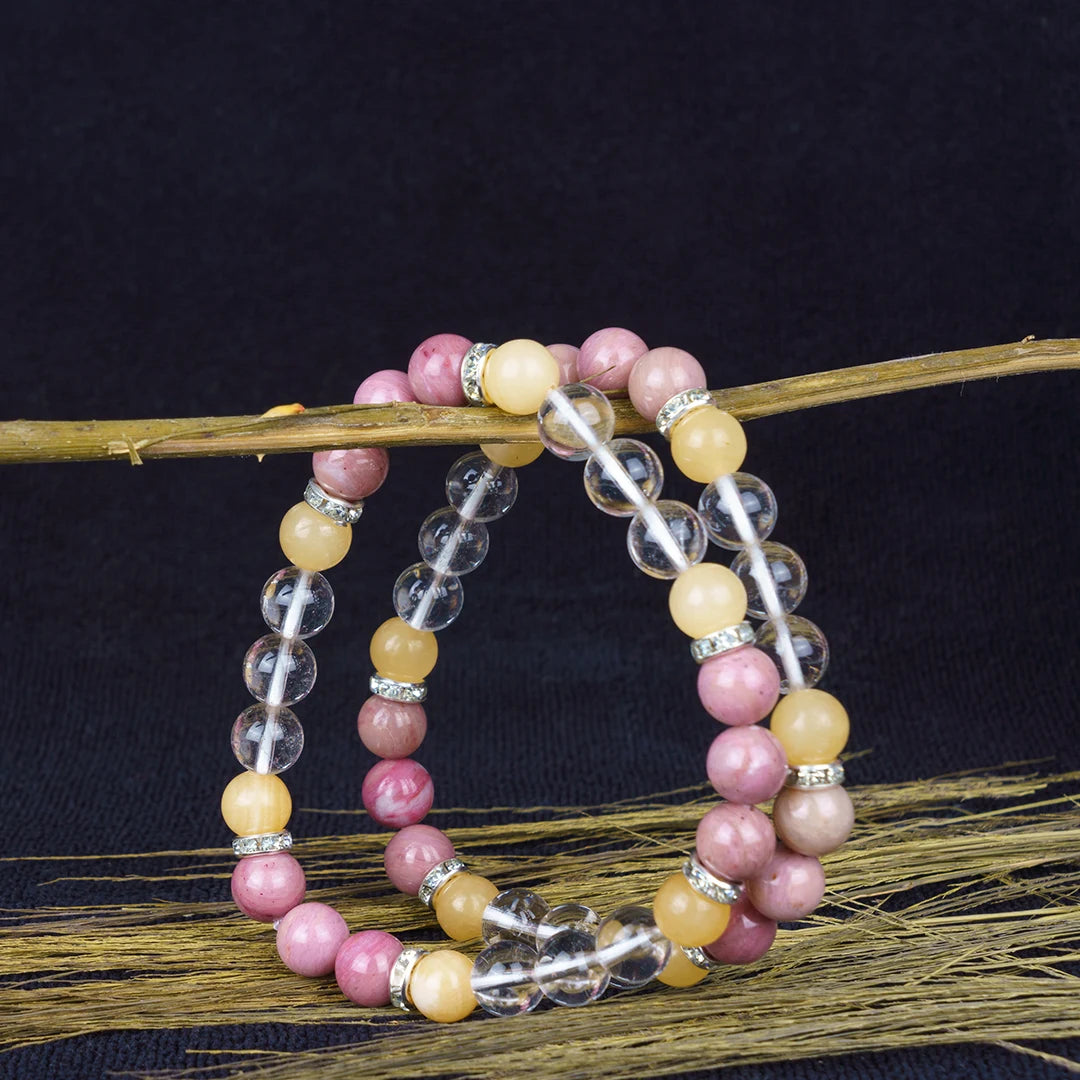 Capricorn Zodiac Bracelet | Yellow Aventurine, Rhodochrosite & Clear Quartz Crystals for Success & Emotional Balance