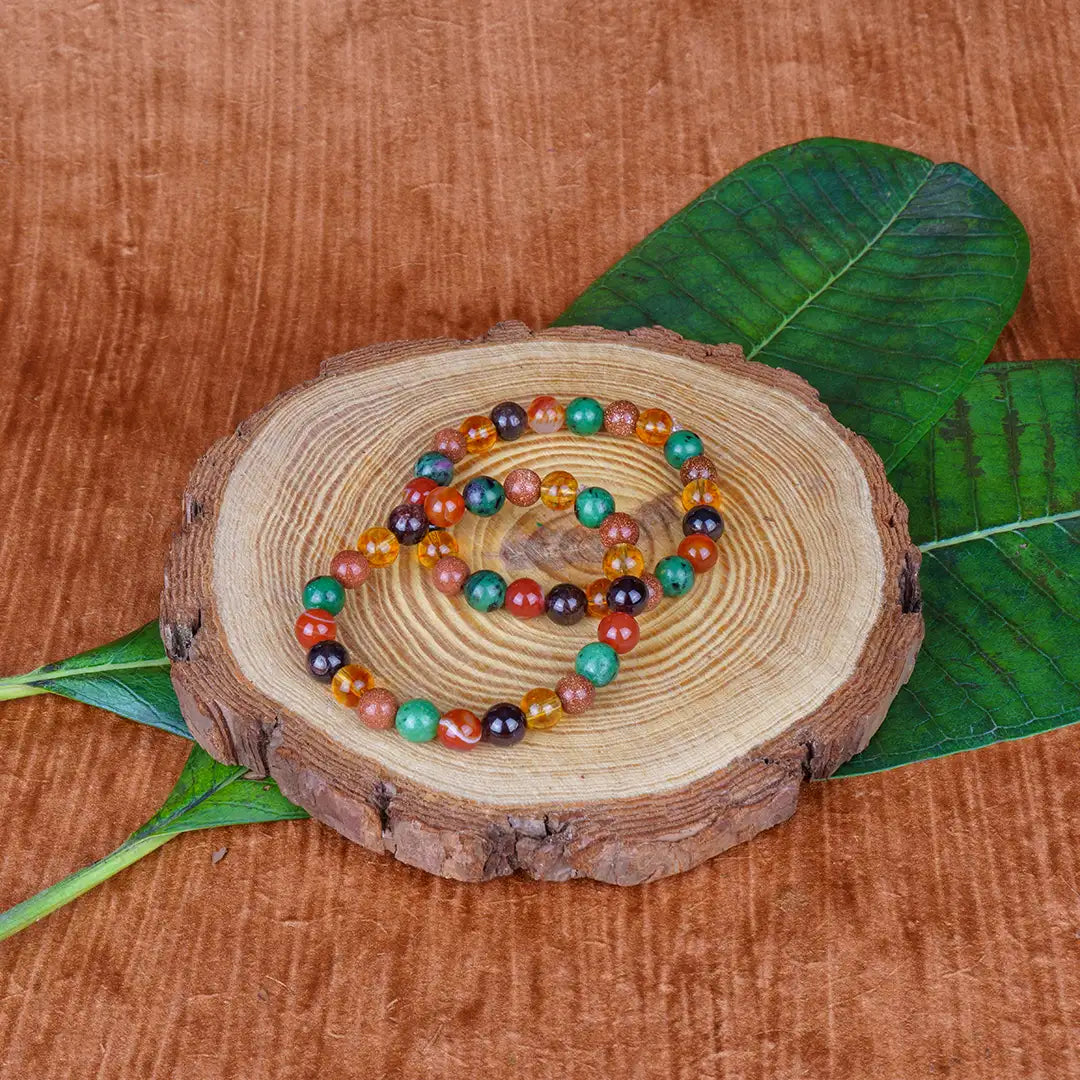 Numerology Number 1 Bracelet | Amber, Red Goldstone, Ruby Zoisite, Carnelian & Garnet Crystals for Leadership & Strength