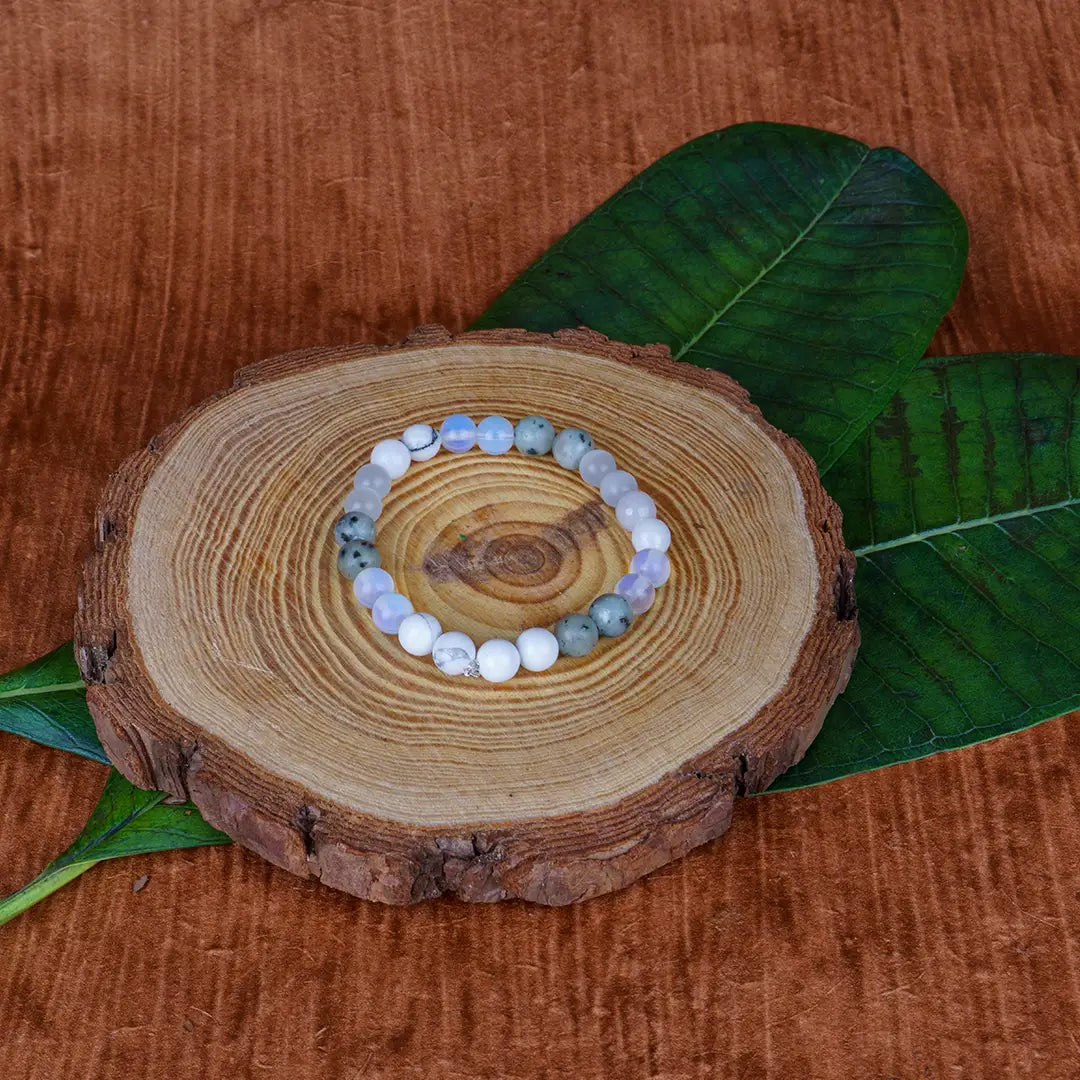 Numerology Number 2 Bracelet | Kivi, Multi Moonstone, Howlite, Selenite & Opal Crystals for Harmony & Intuition