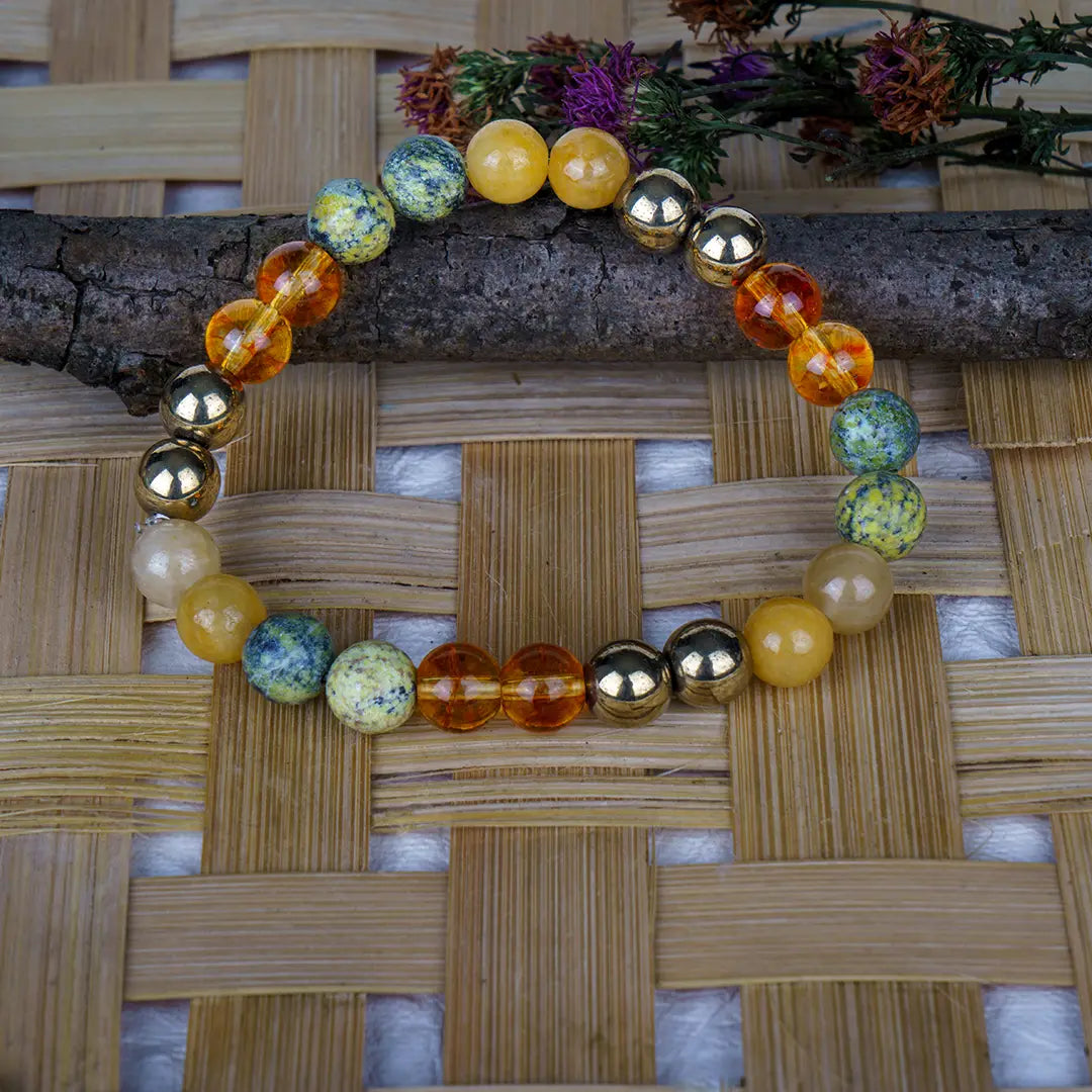 Numerology Number 3 Bracelet | Yellow Aventurine, Serpentine, Citrine & Golden Hematite Crystals for Creativity & Optimism