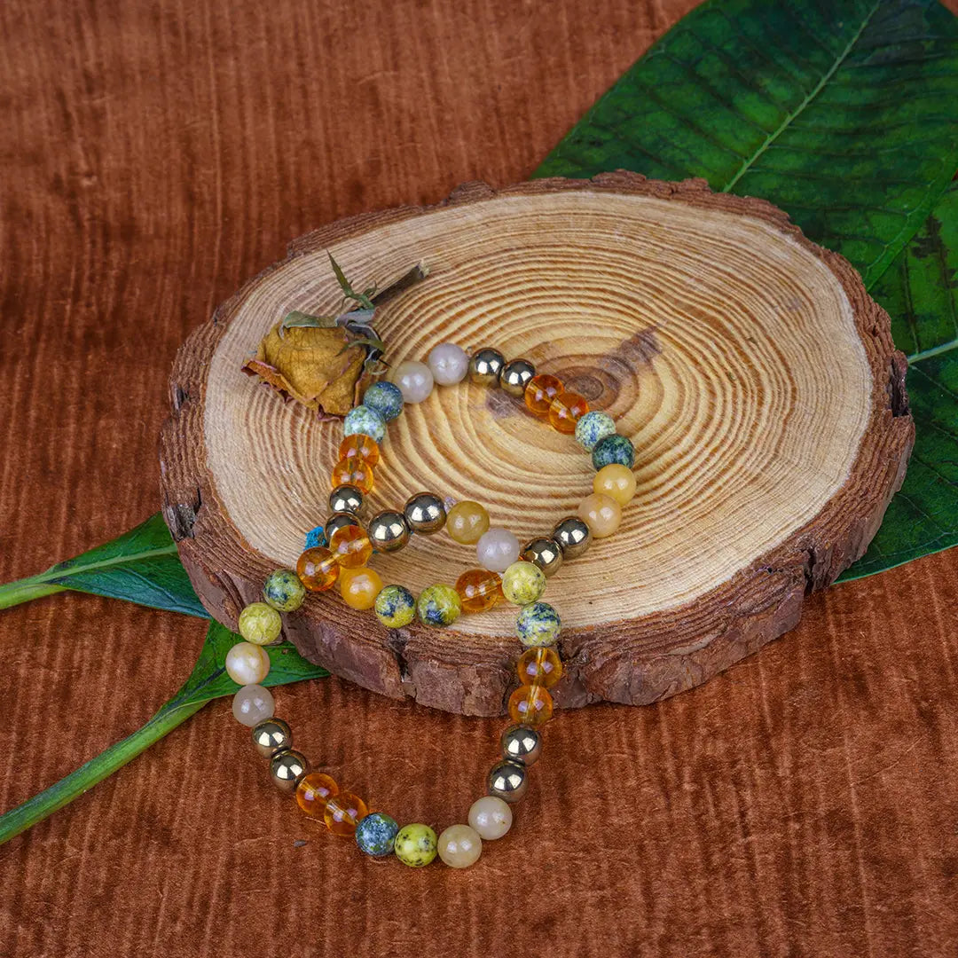 Numerology Number 3 Bracelet | Yellow Aventurine, Serpentine, Citrine & Golden Hematite Crystals for Creativity & Optimism