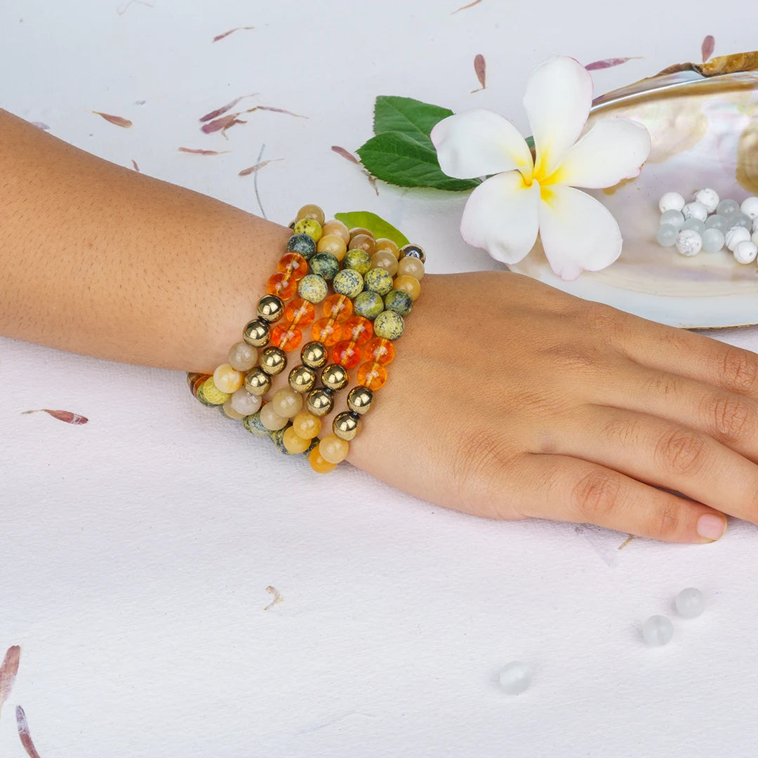 Numerology Number 3 Bracelet | Yellow Aventurine, Serpentine, Citrine & Golden Hematite Crystals for Creativity & Optimism