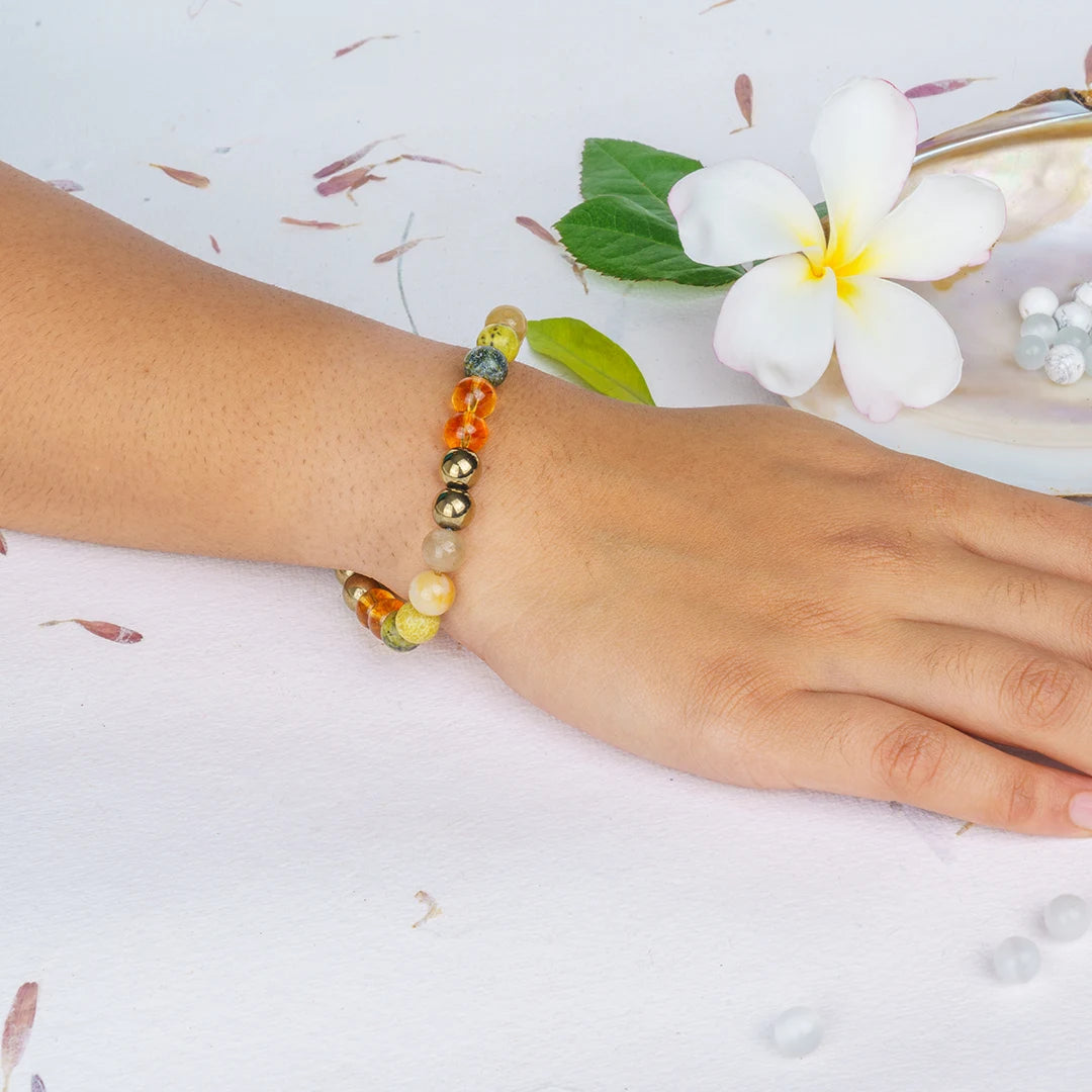 Numerology Number 3 Bracelet | Yellow Aventurine, Serpentine, Citrine & Golden Hematite Crystals for Creativity & Optimism