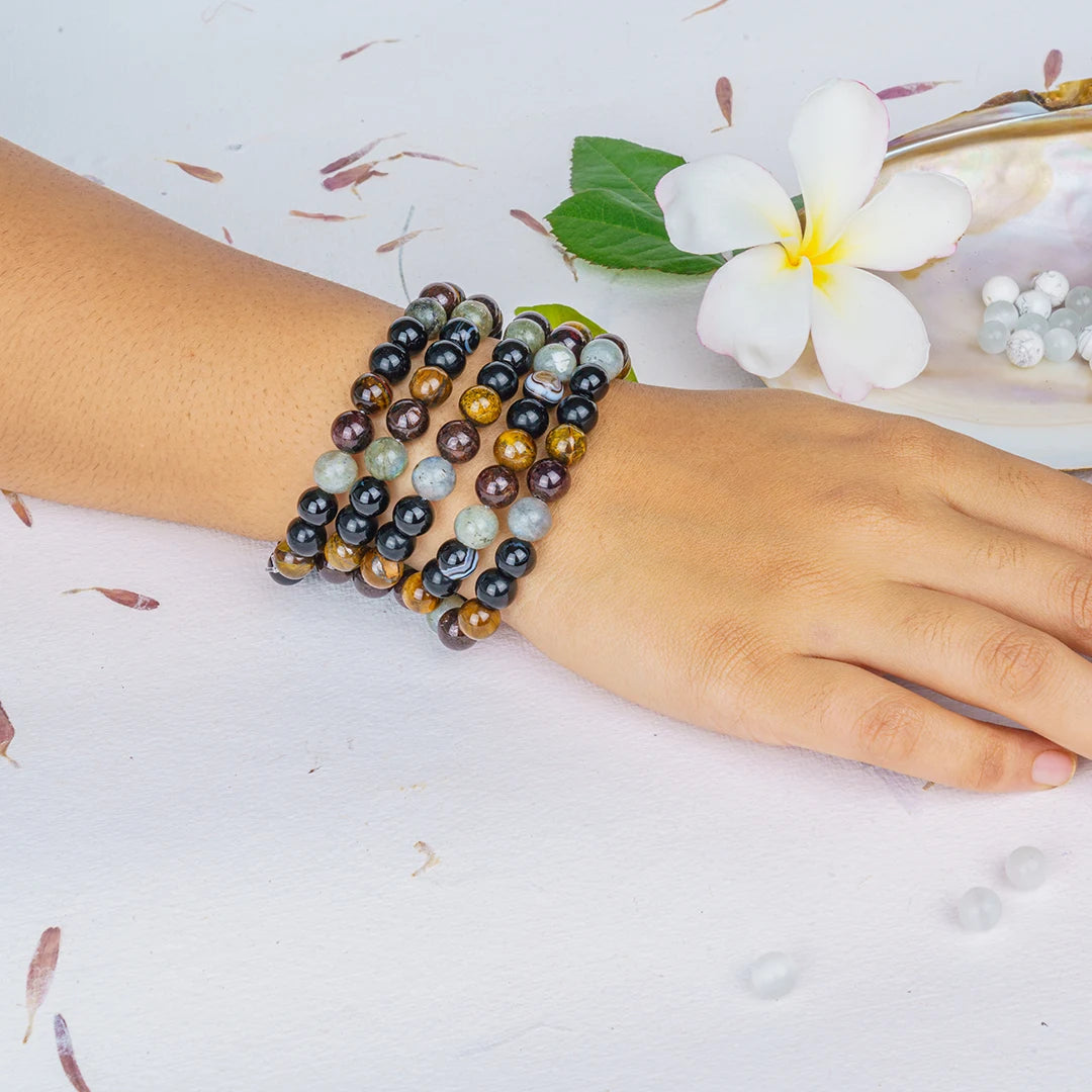 Numerology Number 4 Bracelet | Tiger’s Eye, Black Tourmaline, Hakik, Labradorite & Garnet Crystals for Stability & Strength