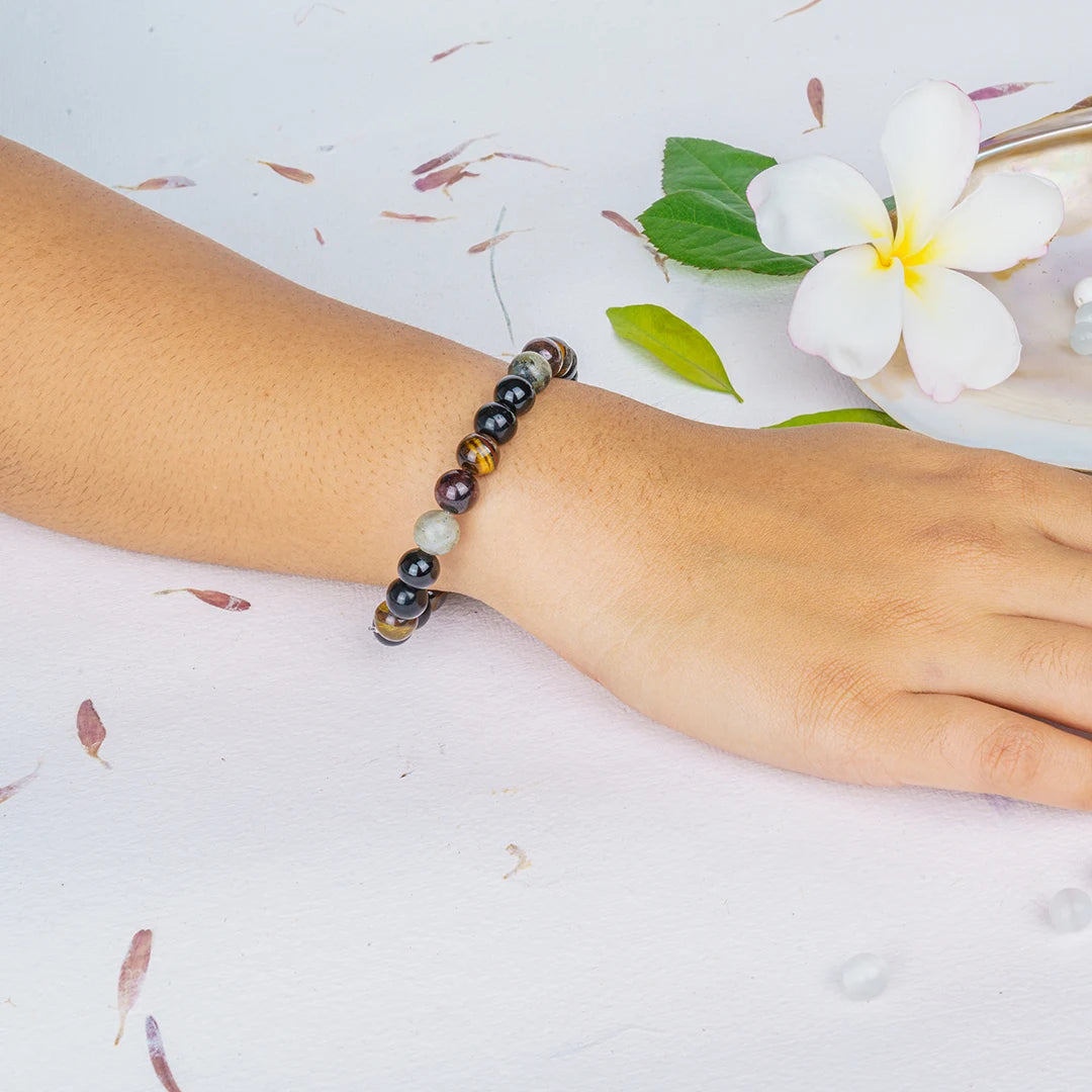 Numerology Number 4 Bracelet | Tiger’s Eye, Black Tourmaline, Hakik, Labradorite & Garnet Crystals for Stability & Strength