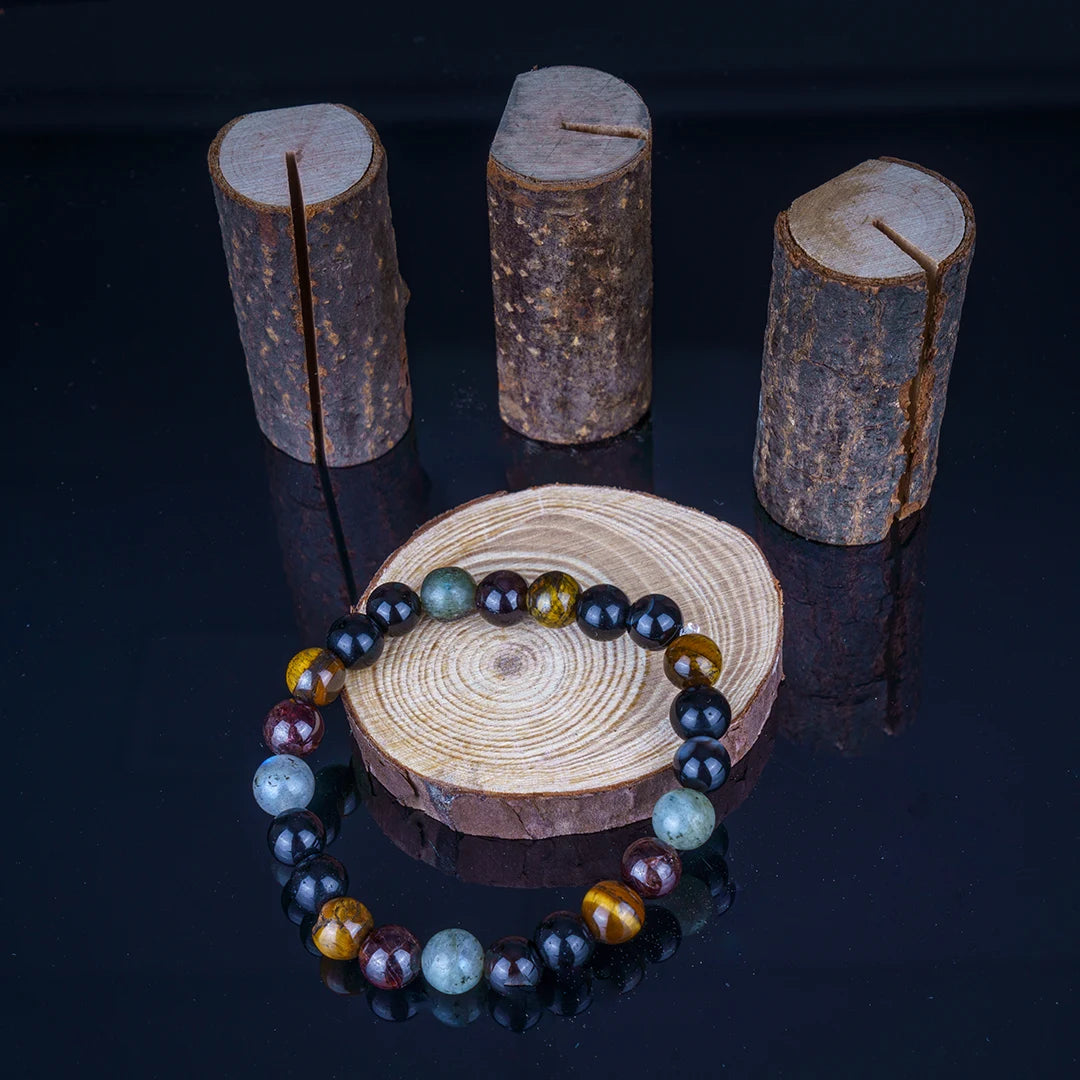 Numerology Number 4 Bracelet | Tiger’s Eye, Black Tourmaline, Hakik, Labradorite & Garnet Crystals for Stability & Strength