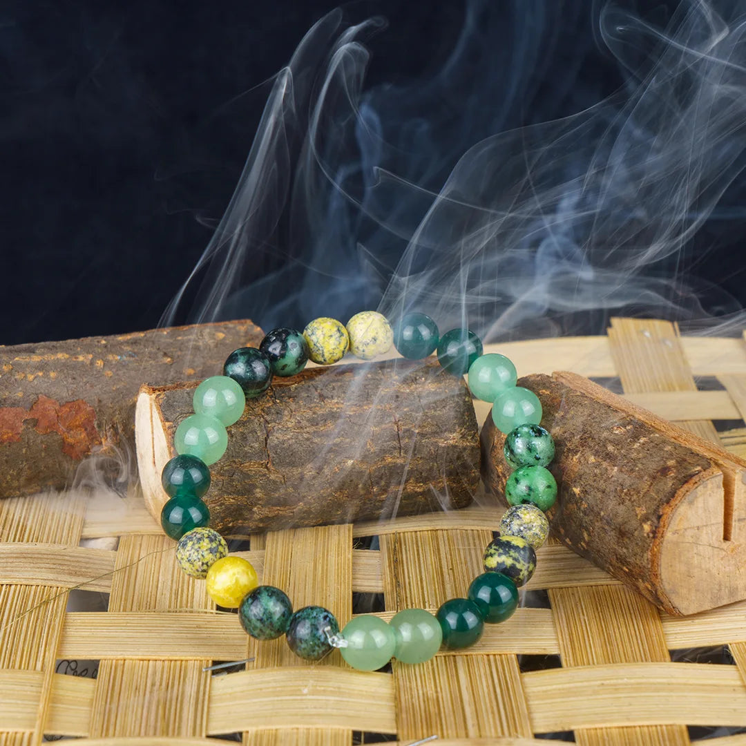 Numerology Number 5 Bracelet | Green Aventurine, Jade, Serpentine & Ruby Zoisite Crystals for Adventure & Freedom
