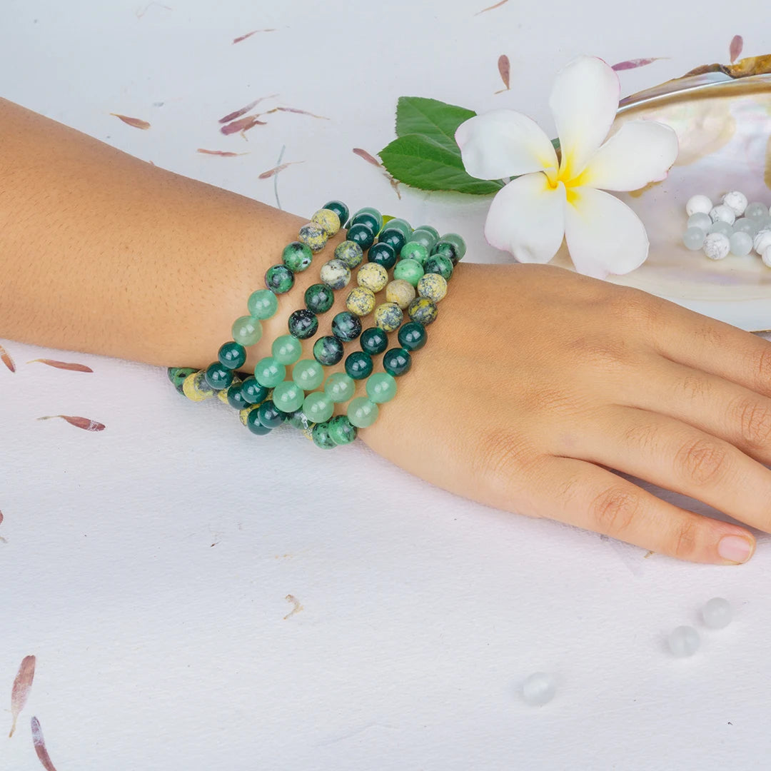 Numerology Number 5 Bracelet | Green Aventurine, Jade, Serpentine & Ruby Zoisite Crystals for Adventure & Freedom