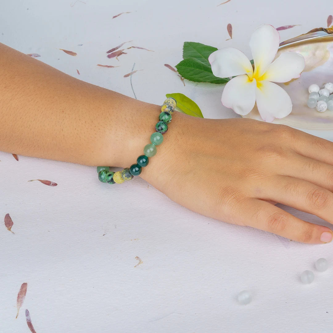 Numerology Number 5 Bracelet | Green Aventurine, Jade, Serpentine & Ruby Zoisite Crystals for Adventure & Freedom