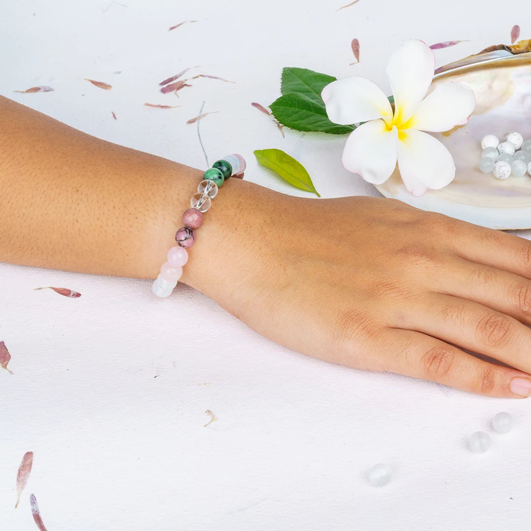 Numerology Number 6 Bracelet | Opal, Rose Quartz, Clear Quartz, Ruby Zoisite & Rhodonite Crystals for Love & Harmony