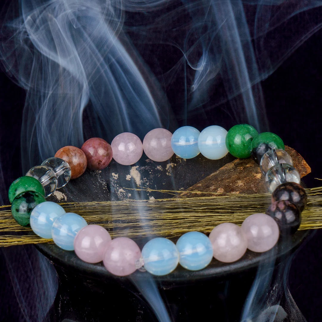Numerology Number 6 Bracelet | Opal, Rose Quartz, Clear Quartz, Ruby Zoisite & Rhodonite Crystals for Love & Harmony