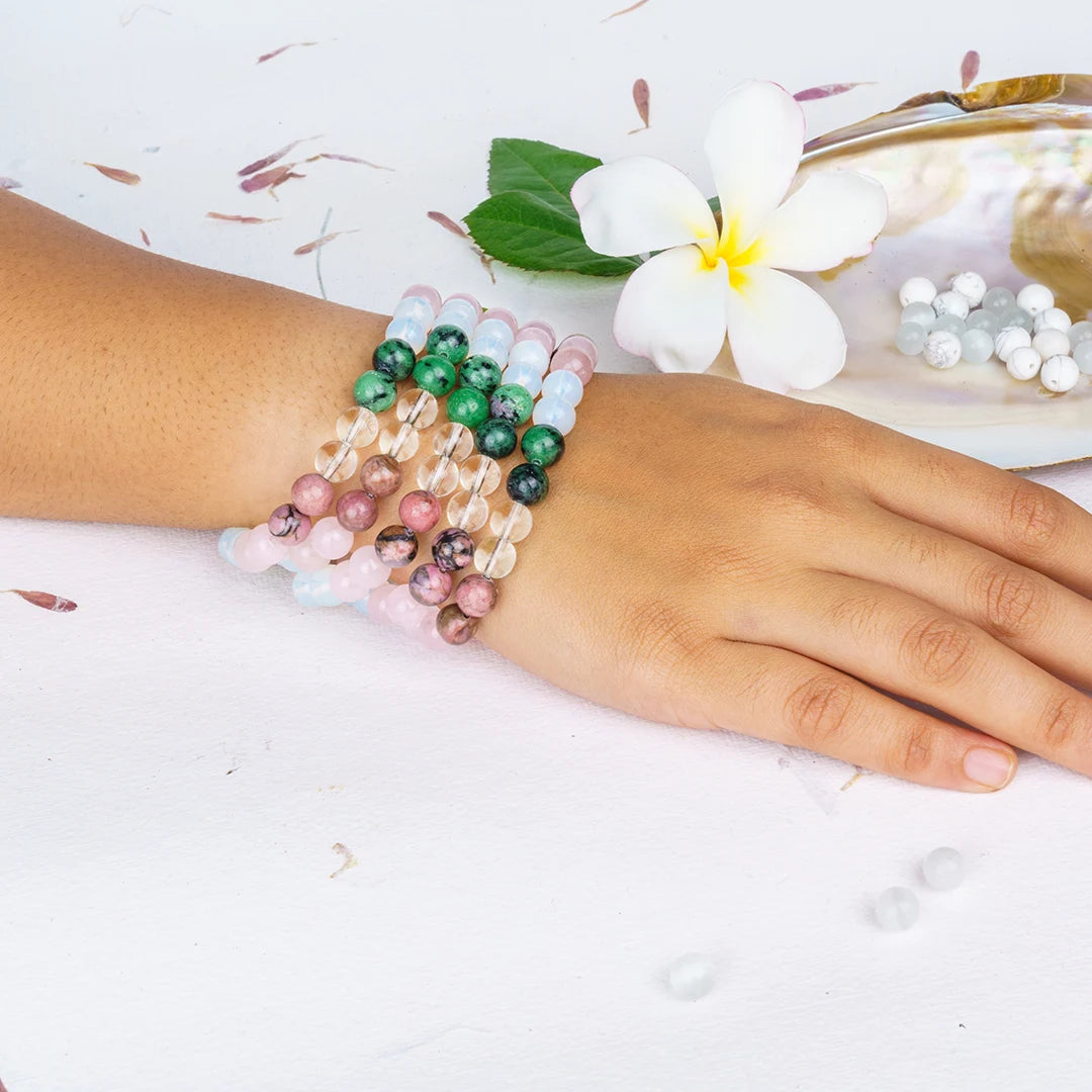 Numerology Number 6 Bracelet | Opal, Rose Quartz, Clear Quartz, Ruby Zoisite & Rhodonite Crystals for Love & Harmony