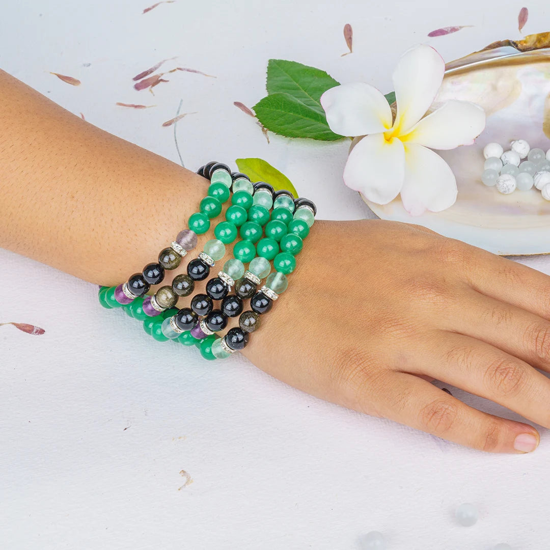 Pisces Zodiac Bracelet | Green Aventurine, Multi-fluorite & Black Tourmaline Crystals for Intuition & Emotional Balance