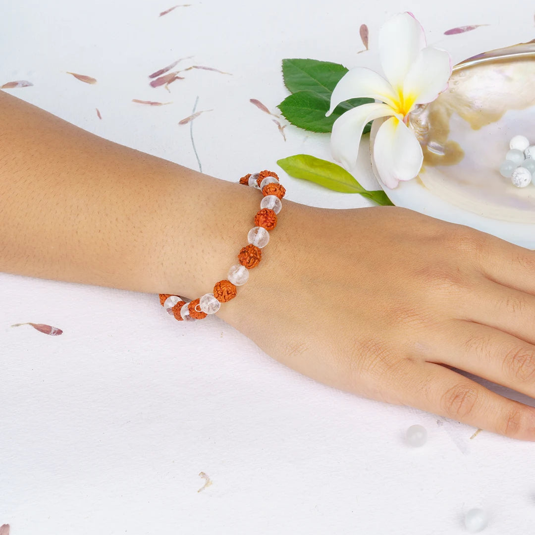 Rudraksha Crystal Bracelet | Premium Rudraksha and Clear Quartz Bracelet