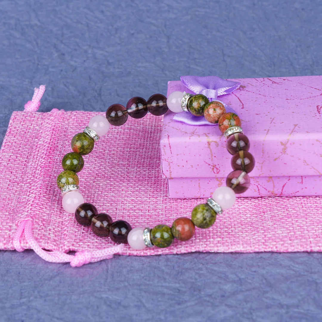 Virgo Zodiac Bracelet Smoky Quartz, Rose Quartz Blood Jasper