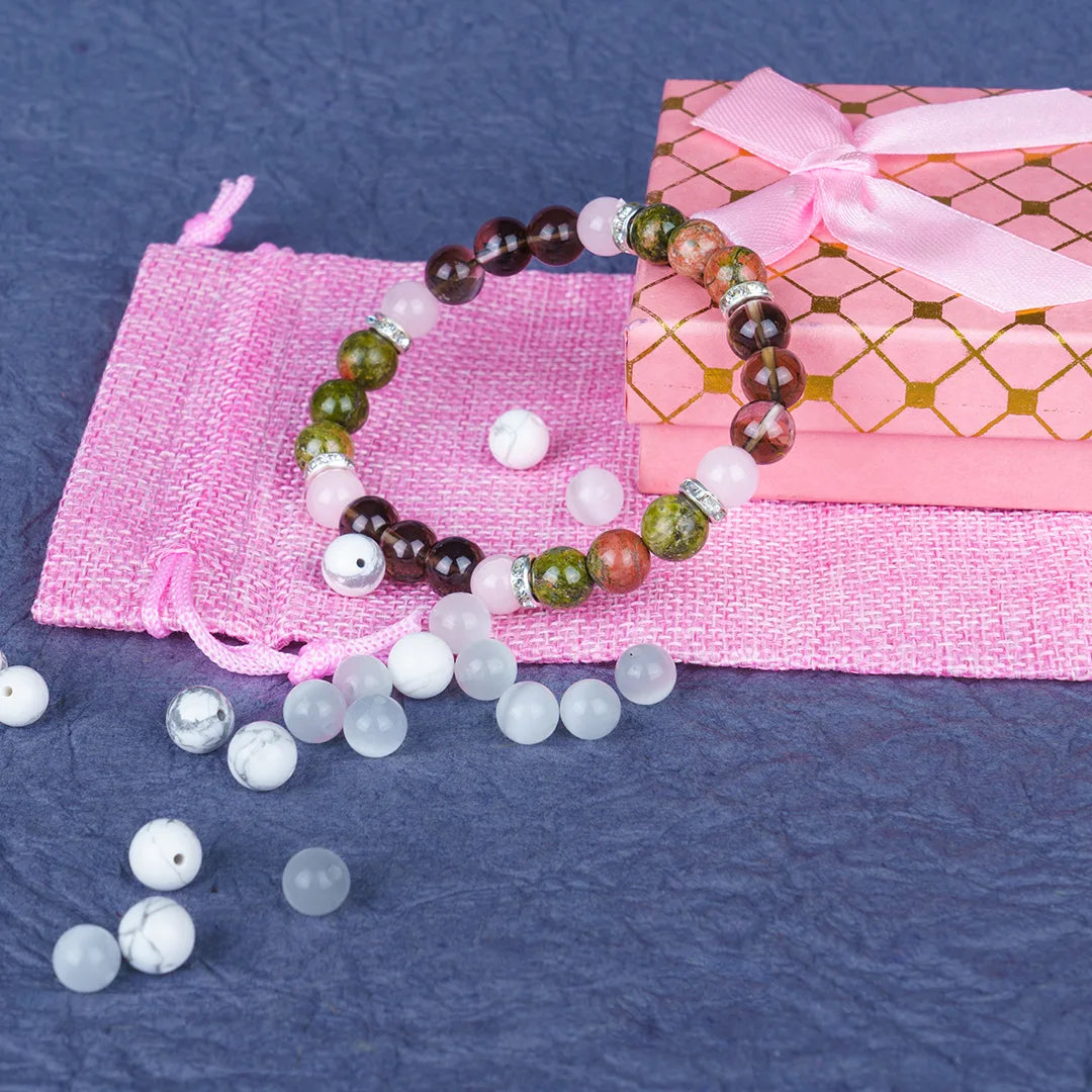 Virgo Zodiac Bracelet | Smoky Quartz, Rose Quartz & Blood Jasper Crystals for Grounding & Clarity