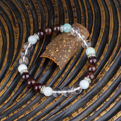 Aries Zodiac Bracelet | Clear Quartz, Garnet & Aquamarine Crystals for Confidence & Balance