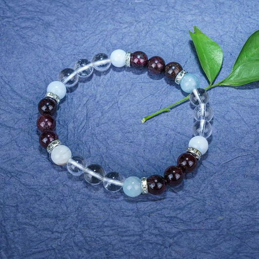 Aries Zodiac Bracelet | Clear Quartz, Garnet & Aquamarine Crystals for Confidence & Balance