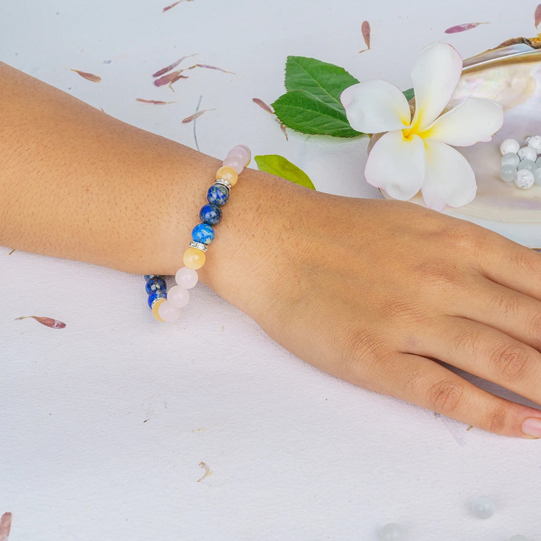 Cancer Zodiac Bracelet | Lapis Lazuli, Yellow Aventurine & Rose Quartz Crystals for Emotional Healing & Intuition