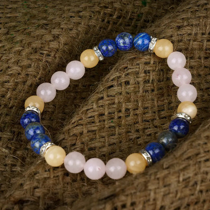 Cancer Zodiac Bracelet | Lapis Lazuli, Yellow Aventurine & Rose Quartz Crystals for Emotional Healing & Intuition