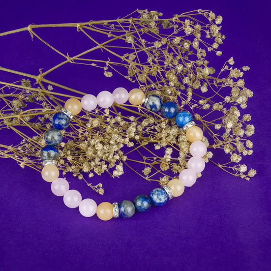 Cancer Zodiac Bracelet | Lapis Lazuli, Yellow Aventurine & Rose Quartz Crystals for Emotional Healing & Intuition