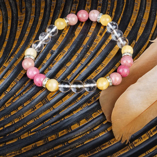 Capricorn Zodiac Bracelet | Yellow Aventurine, Rhodochrosite & Clear Quartz Crystals for Success & Emotional Balance