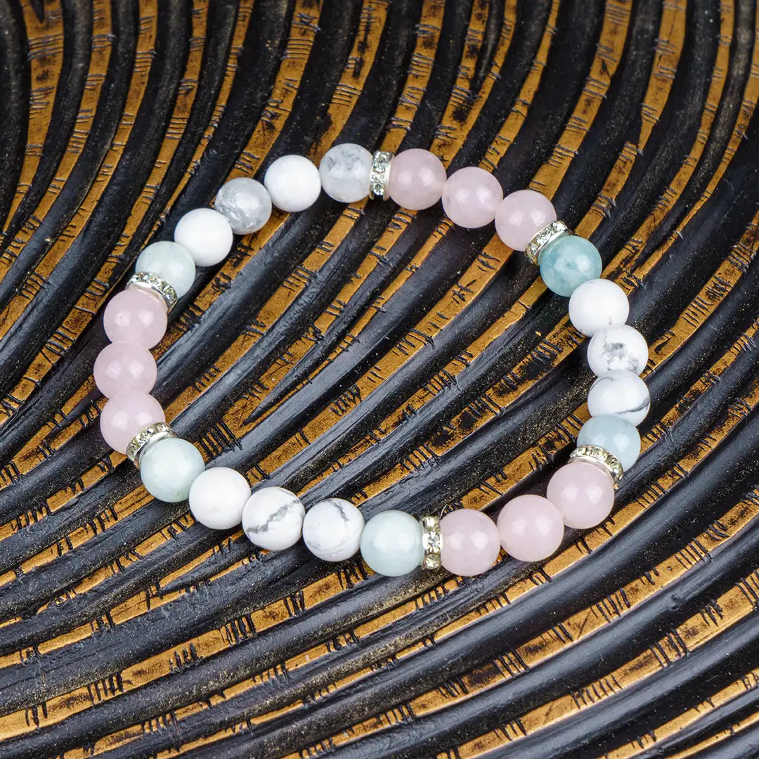 Leo Zodiac Bracelet | Rose Quartz, Howlite & Aquamarine Crystals for Strength & Compassion