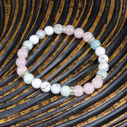 Leo Zodiac Bracelet | Rose Quartz, Howlite & Aquamarine Crystals for Strength & Compassion