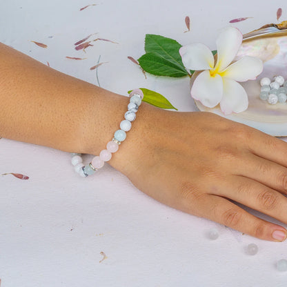 Leo Zodiac Bracelet | Rose Quartz, Howlite & Aquamarine Crystals for Strength & Compassion