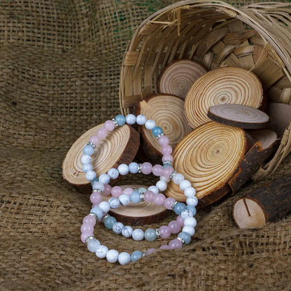 Leo Zodiac Bracelet | Rose Quartz, Howlite & Aquamarine Crystals for Strength & Compassion