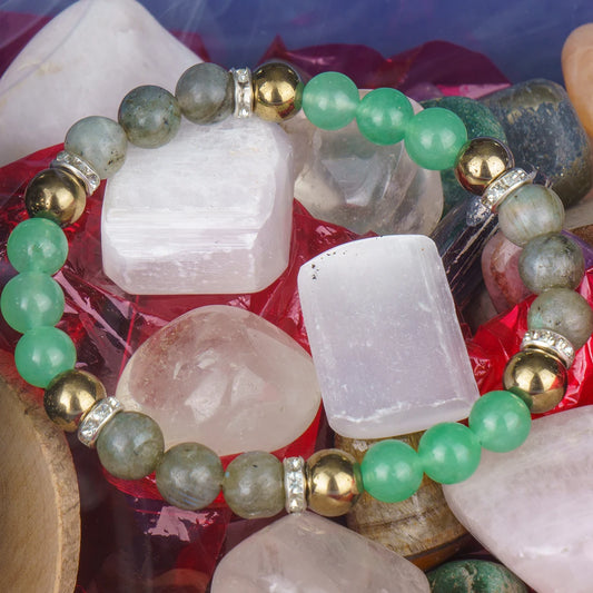 Libra Zodiac Bracelet | Green Aventurine, Labradorite & Golden Hematite Crystals for Harmony & Balance