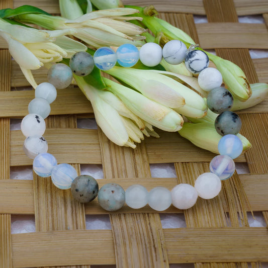 Numerology Number 2 Bracelet | Kivi, Multi Moonstone, Howlite, Selenite & Opal Crystals for Harmony & Intuition