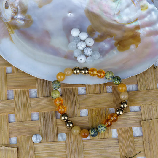 Numerology Number 3 Bracelet | Yellow Aventurine, Serpentine, Citrine & Golden Hematite Crystals for Creativity & Optimism