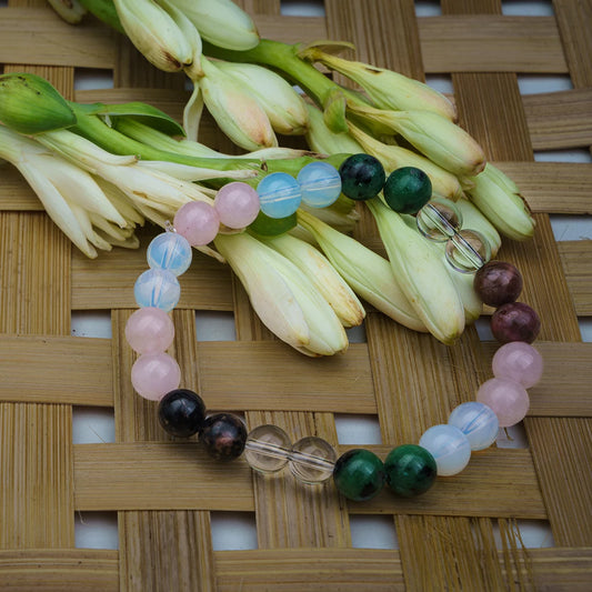 Numerology Number 6 Bracelet | Opal, Rose Quartz, Clear Quartz, Ruby Zoisite & Rhodonite Crystals for Love & Harmony