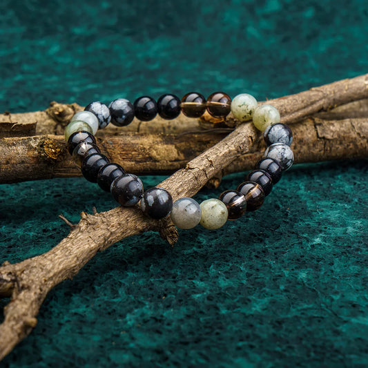 Numerology Number 7 Bracelet | Labradorite, Smoky Quartz, Black Tourmaline & Snowflake Obsidian Crystals for Intuition & Protection