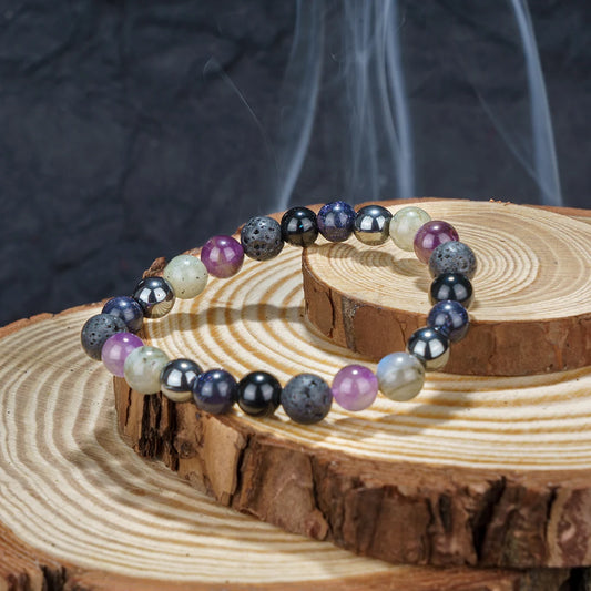 Numerology Number 8 Bracelet | Lava, Amethyst, Labradorite, Silver Hematite, Blue Goldstone & Black Tourmaline Crystals for Power & Protection