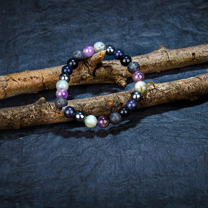 Numerology Number 8 Bracelet | Lava, Amethyst, Labradorite, Silver Hematite, Blue Goldstone & Black Tourmaline Crystals for Power & Protection