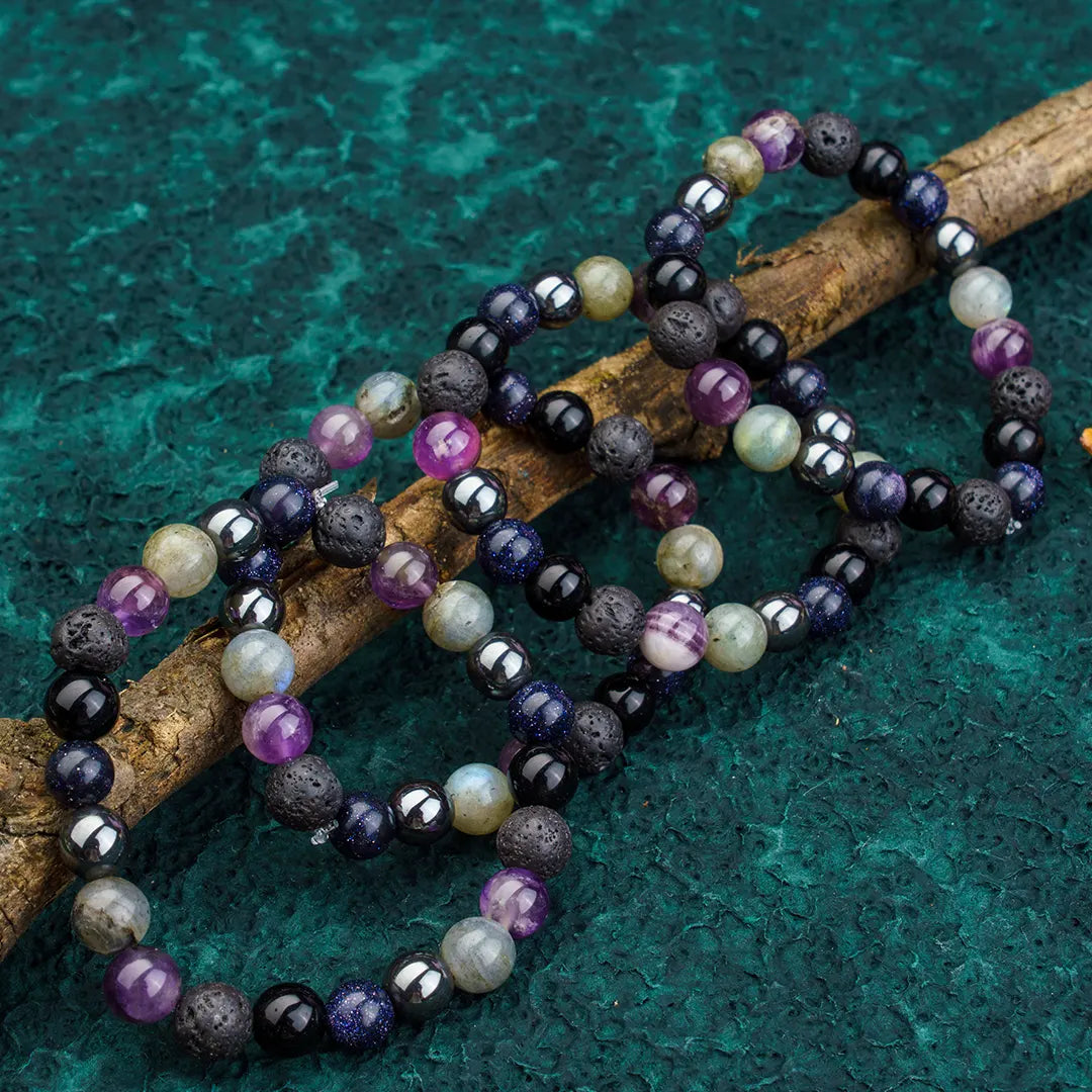 Numerology Number 8 Bracelet | Lava, Amethyst, Labradorite, Silver Hematite, Blue Goldstone & Black Tourmaline Crystals for Power & Protection