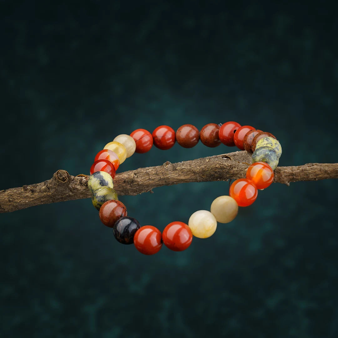 Numerology Number 9 Bracelet | Red Jasper, Mahogany Obsidian, Serpentine, Carnelian & Yellow Aventurine Crystals for Courage & Transformation