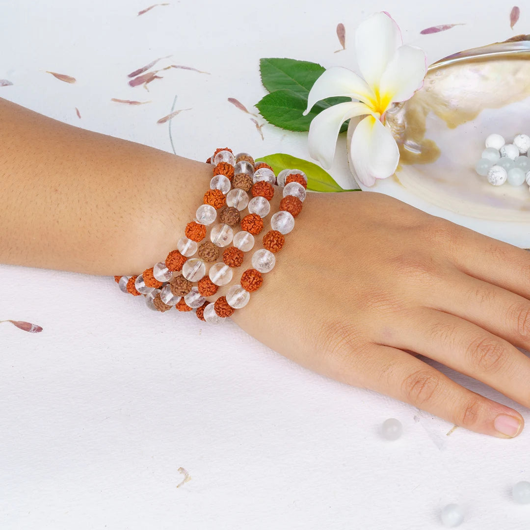 Rudraksha Crystal Bracelet | Premium Rudraksha and Clear Quartz Bracelet