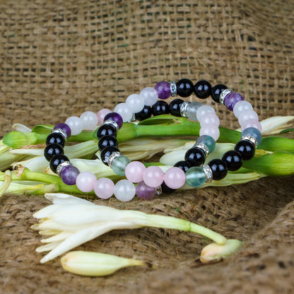 Sagittarius Zodiac Bracelet | Rose Quartz, Black Tourmaline & Multi-fluorite Crystals for Positivity & Protection