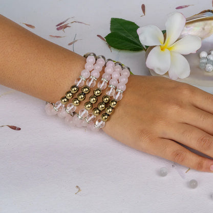 Taurus Zodiac Bracelet | Rose Quartz, Golden Hematite & Clear Quartz Crystals for Stability & Love