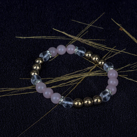 Taurus Zodiac Bracelet | Rose Quartz, Golden Hematite & Clear Quartz Crystals for Stability & Love