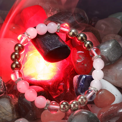 Taurus Zodiac Bracelet | Rose Quartz, Golden Hematite & Clear Quartz Crystals for Stability & Love